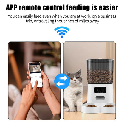 Automatic 5L Pet Feeder with 1080p WIFI Camera and 2 bowls, Two Way Talk, Remote APP Control Support