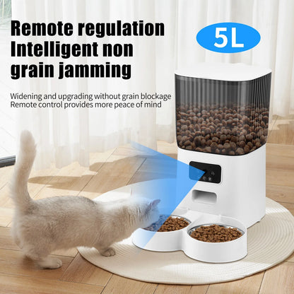 Automatic 5L Pet Feeder with 1080p WIFI Camera and 2 bowls, Two Way Talk, Remote APP Control Support