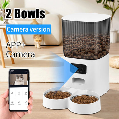 Automatic 5L Pet Feeder with 1080p WIFI Camera and 2 bowls, Two Way Talk, Remote APP Control Support